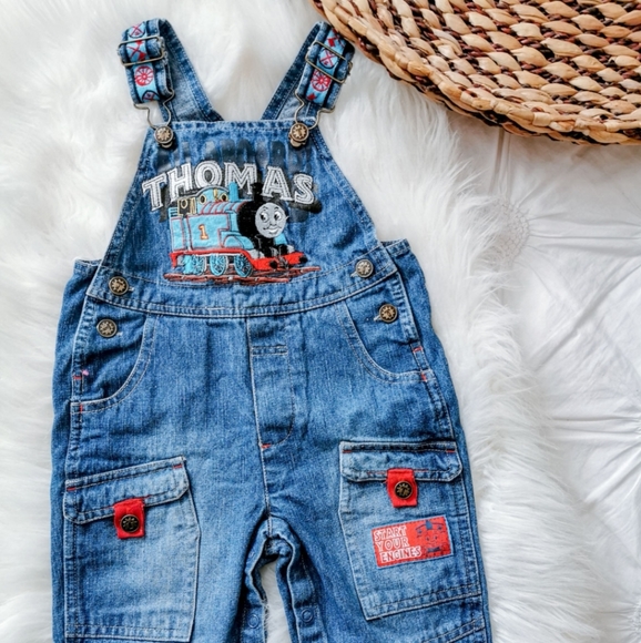 Vintage Thomas the Train Denim Overalls Size 12 months - Picture 1 of 5
